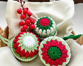Set of 3 Handmade Crochet Christmas Ornaments, Festive Holiday Decor, Christmas Tree Cute Hanging Ornaments