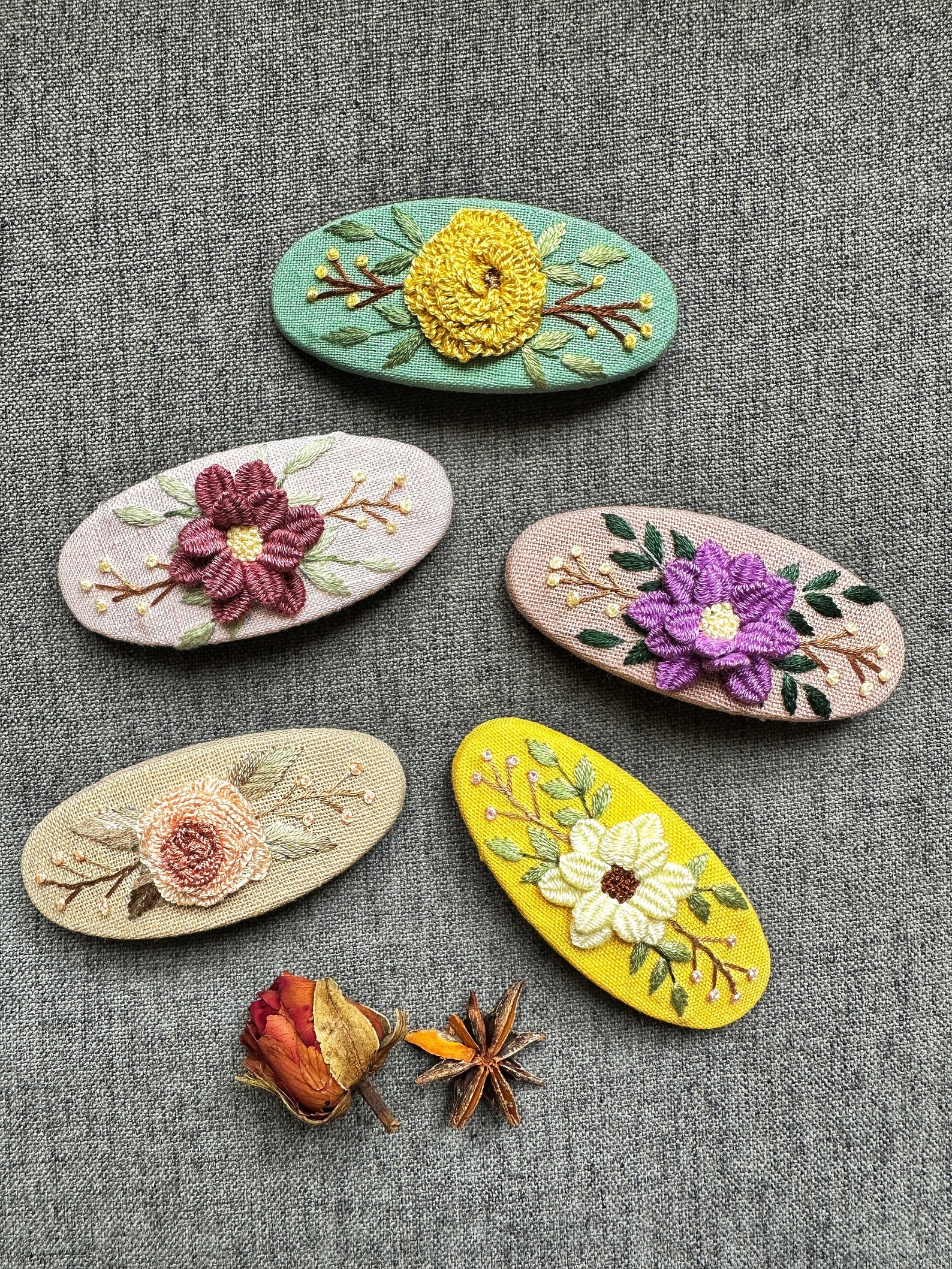3D Floral Embroidered Back Hair Barrettes for Women & Girl, Embroidered ...