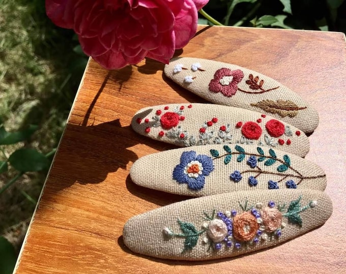 Flower Garden Embroidered Hair Barrettes For Women Girl, Spring Summer Embroidered Hair Clip, Flower Snap Clips, Handmade Hairclip