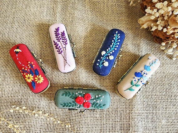 Floral Embroidered Lipstick Case, Handmade Lipstick Organizer