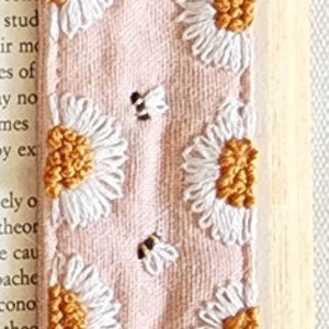 Floral Embroidered Bookmark, Cute Handmade Flower Bookmark, Linen Hand Embroidered Bookmark, Unique Gifts For Book Lovers image 7