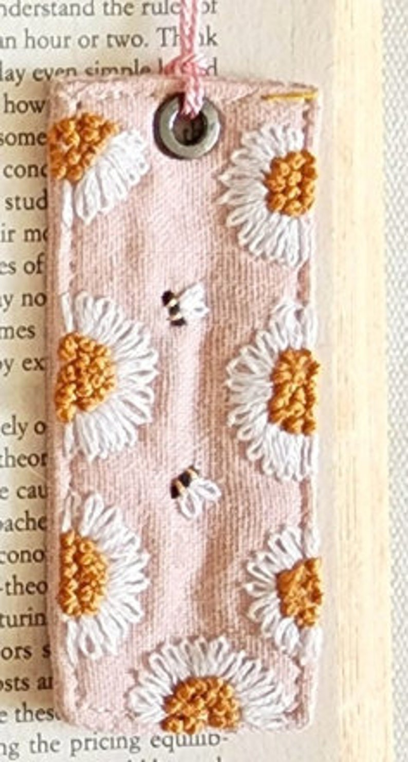Floral Embroidered Bookmark, Cute Handmade Flower Bookmark, Linen Hand Embroidered Bookmark, Unique Gifts For Book Lovers image 7