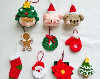 Christmas Crochet Embroidered Ornaments, Christmas Tree Cute Hanging Ornaments, Christmas Keychain
