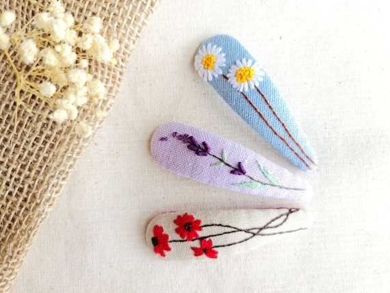 Floral Embroidered Hair Barrettes for Women Girl, Sunflower Spring