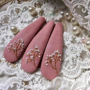 Lavender Baby Breath Pearl Embroidered Hair Barrettes For Women Girl, Embroidered Hair Clip, Flower Snap Clips, Handmade Hairclip 1. Baby's Breath