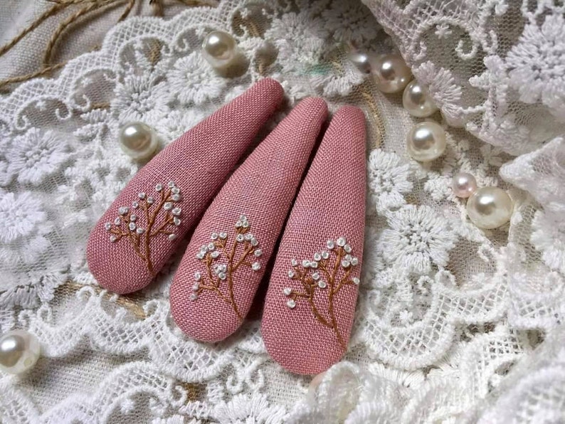 Lavender Baby Breath Pearl Embroidered Hair Barrettes For Women Girl, Embroidered Hair Clip, Flower Snap Clips, Handmade Hairclip 1. Baby's Breath