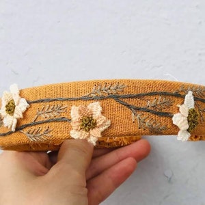 Floral Embroidered Headband, Linen Turban, Vintage Boho Hair Accessories, Cute Embroidery Hairband image 8