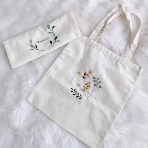 Handgestickte Blumen Leinen Tasche, niedliche kleine Gänseblümchen Stickerei Markttasche, ästhetische Tasche, handgemachte Einkaufstasche, umweltfreundliche Einkaufstasche