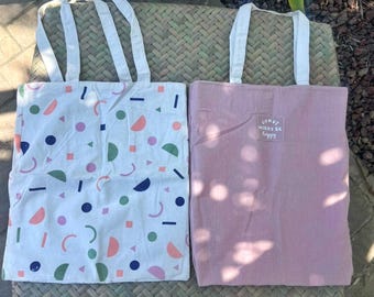 REVERSIBLE Lightweight Canvas Tote Bag With Cute Prints, Cute Market Bag, Eco Friendly Grocery Bag, Aesthetic Bag