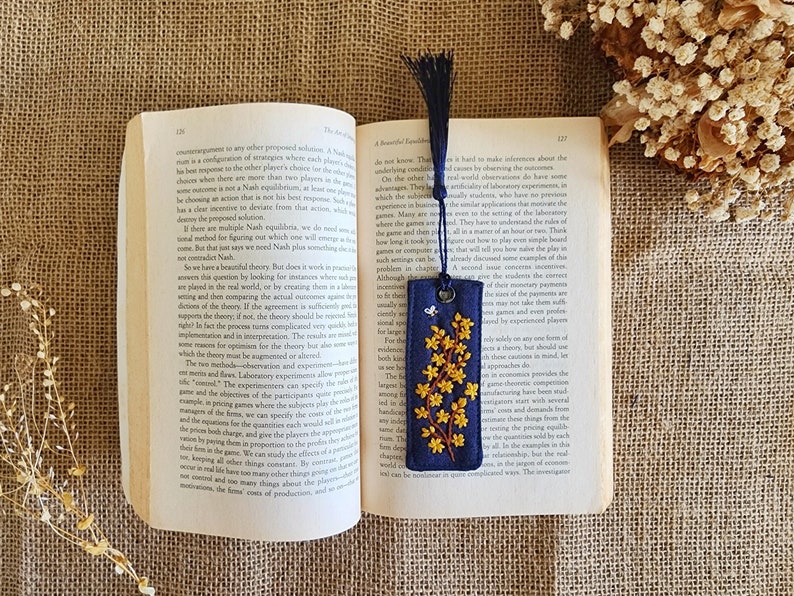 Floral Embroidered Bookmark, Cute Handmade Flower Bookmark, Linen Hand Embroidered Bookmark, Unique Gifts For Book Lovers image 2