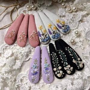 Lavender Baby Breath Pearl Embroidered Hair Barrettes For Women Girl, Embroidered Hair Clip, Flower Snap Clips, Handmade Hairclip image 1