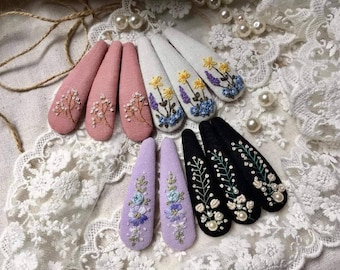 Lavender Baby Breath Pearl Embroidered Hair Barrettes For Women Girl, Embroidered Hair Clip, Flower Snap Clips, Handmade Hairclip