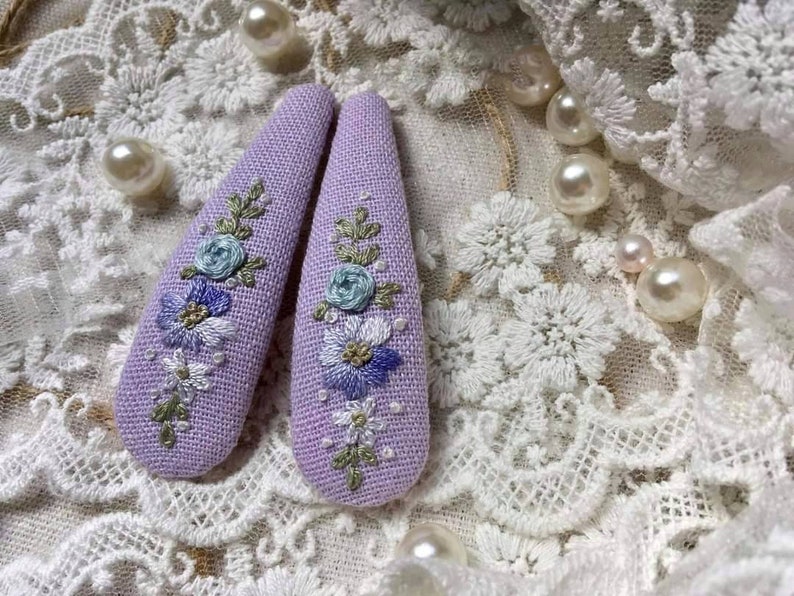 Lavender Baby Breath Pearl Embroidered Hair Barrettes For Women Girl, Embroidered Hair Clip, Flower Snap Clips, Handmade Hairclip 3. Pastel Flower