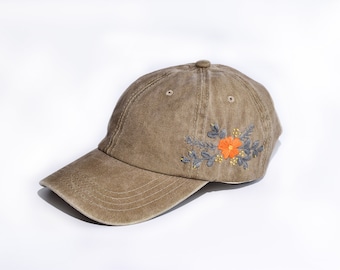 Flower Hand Embroidered Baseball Cap, Hand Embroidered Flower Hat, Custom Embroidered Hat, Summer Cap, Gift For Her
