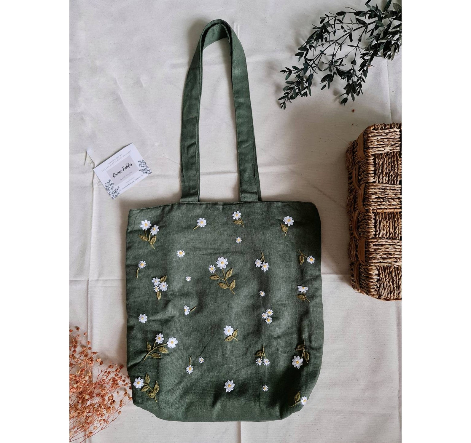 Hand Embroidered Daisy Linen Bag Cute Small Daisies - Etsy