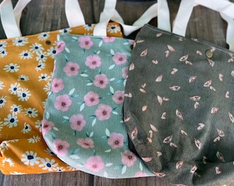 Bolsa pequeña de pana con estampado floral, linda bolsa para el almuerzo con margaritas, bolsa ecológica para el supermercado, bolsa estética, regalo para damas de honor, bolsa para maestras