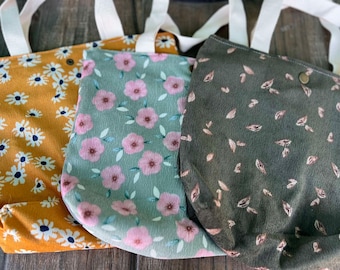 Floral Corduroy Small Totebag, Cute Daisy Lunch Bag, Eco Friendly Grocery Market Bag, Aesthetic Bag, Bridesmaid Gift, Teacher Tote Bag