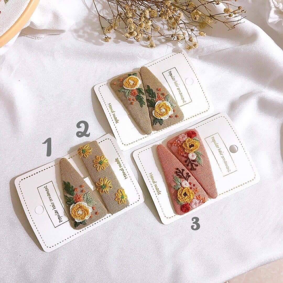Floral Embroidered Hair Barrettes, Embroidered Triangle Hair Clip ...