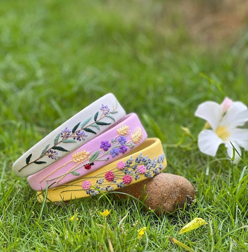 Floral Embroidered Headband, Linen Turban, Spring Summer Hair Accessories, Cute Embroidery Hairband, Callie Collection image 1