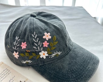 Flower Garden Embroidered Baseball Cap, Hand Embroidered Flower Hat, Custom Embroidered Hat, Summer Cap, Gift For Her