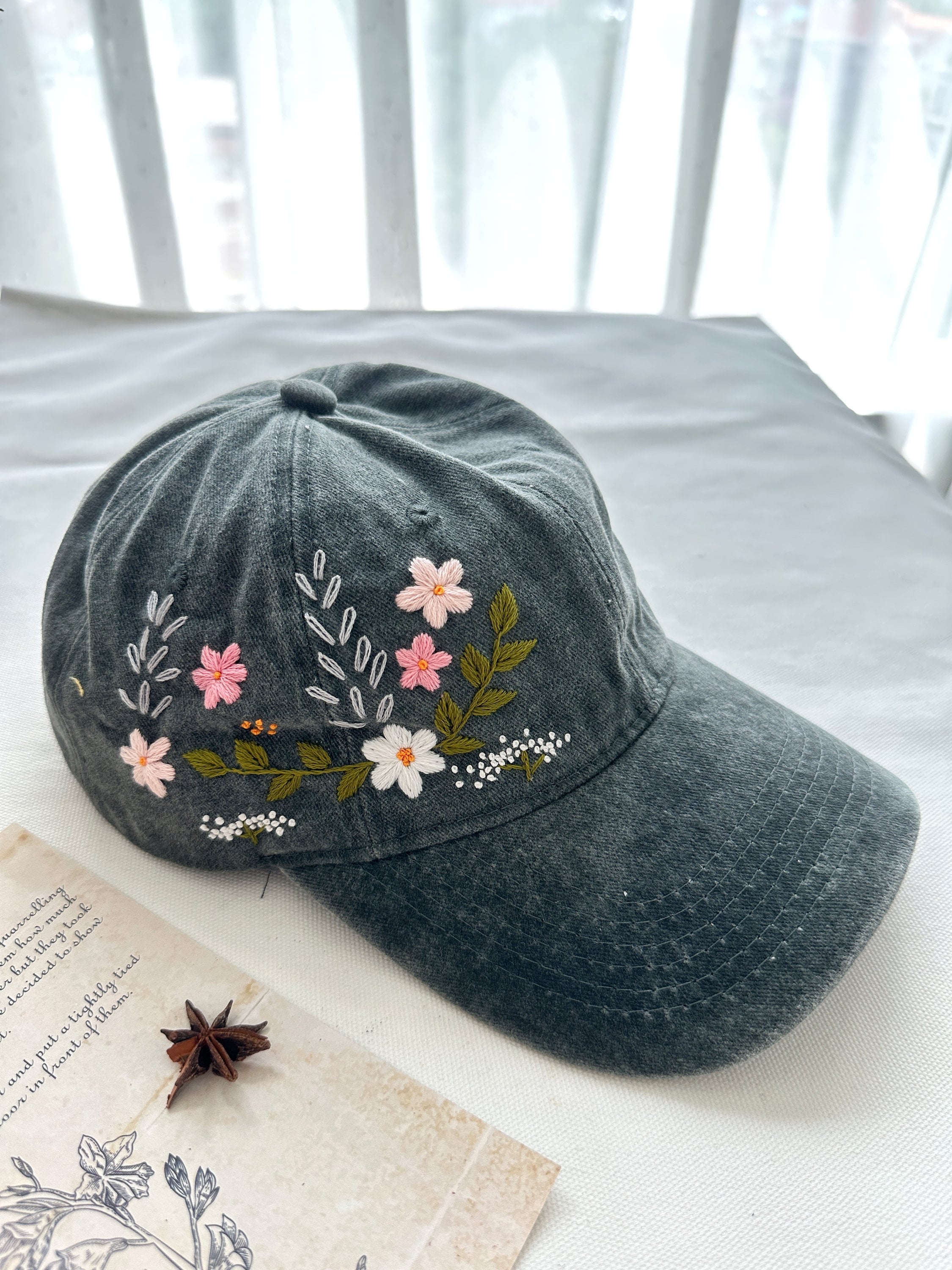 ? JAM Designs One-of-a-Kind Embellished Floral Baseball Cap JAM-15 Embroidered Floral Hat, One Day at A Time Hat, Ponytail Hat  main image 3