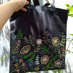 Wildblumen bestickte Leinentasche, handbestickte Tasche, niedliche Markttasche, umweltfreundliche Einkaufstasche, ästhetischer Beutel, Geschenk für sie