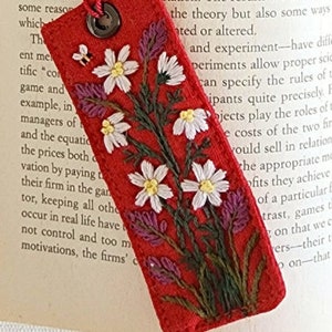 Floral Embroidered Bookmark, Cute Handmade Flower Bookmark, Linen Hand Embroidered Bookmark, Unique Gifts For Book Lovers image 3