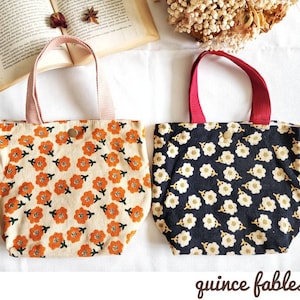 Mini sac fourre-tout fleuri en velours côtelé, joli sac à lunch marguerite, sac d'épicerie écologique, sac esthétique, cadeau de demoiselle d'honneur, sac fourre-tout pour enseignant