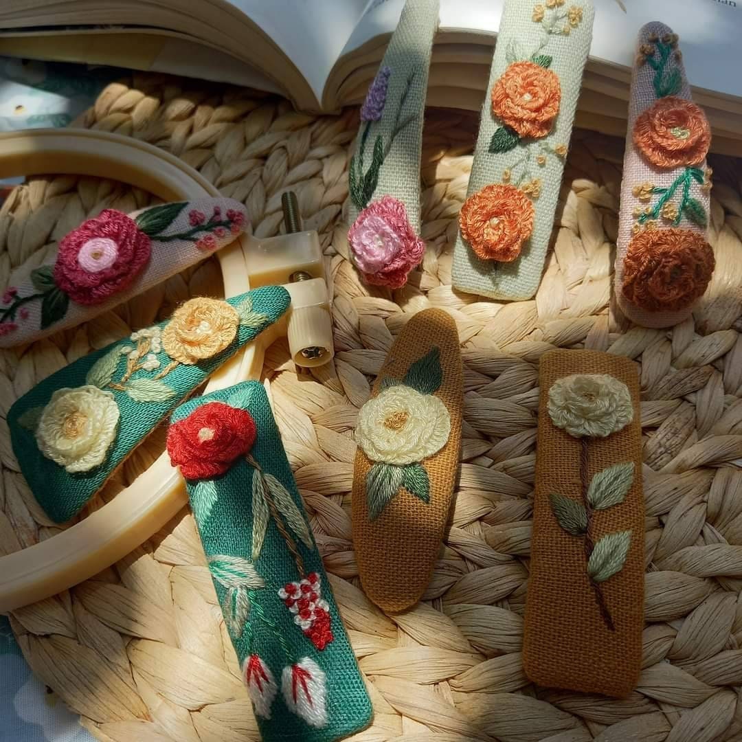 3D Floral Embroidered Hair Barrettes for Women Girl, Embroidered Hair ...