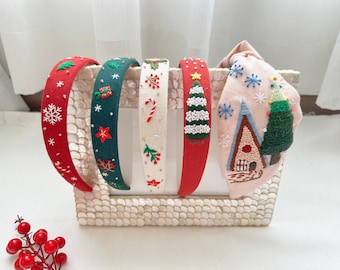 Christmas Embroidered Headband Turban, Festive & Handmade Holiday Accessory, Stocking Stuffer