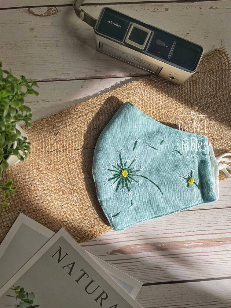 Dandellion Embroidered Mask, Embroidery Linen Mask, Handmade ...