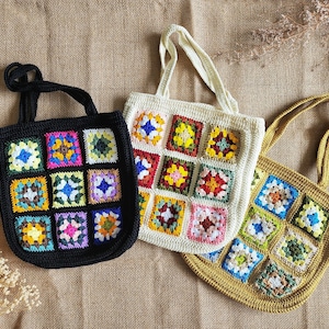 Hand Crochet Sunflower Bag, Cute Eco-friendly Market Bag, Colorful Bohemian Style Handmade Bag, Granny Square Bag, Aesthetic Bag