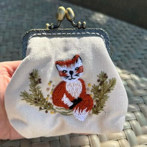 Cat Embroidered Denim Coin Purse, Small Change Pouch With Flower Embroidery, Handmade Vintage Women&#39;s Coin Purse, Gift For Her