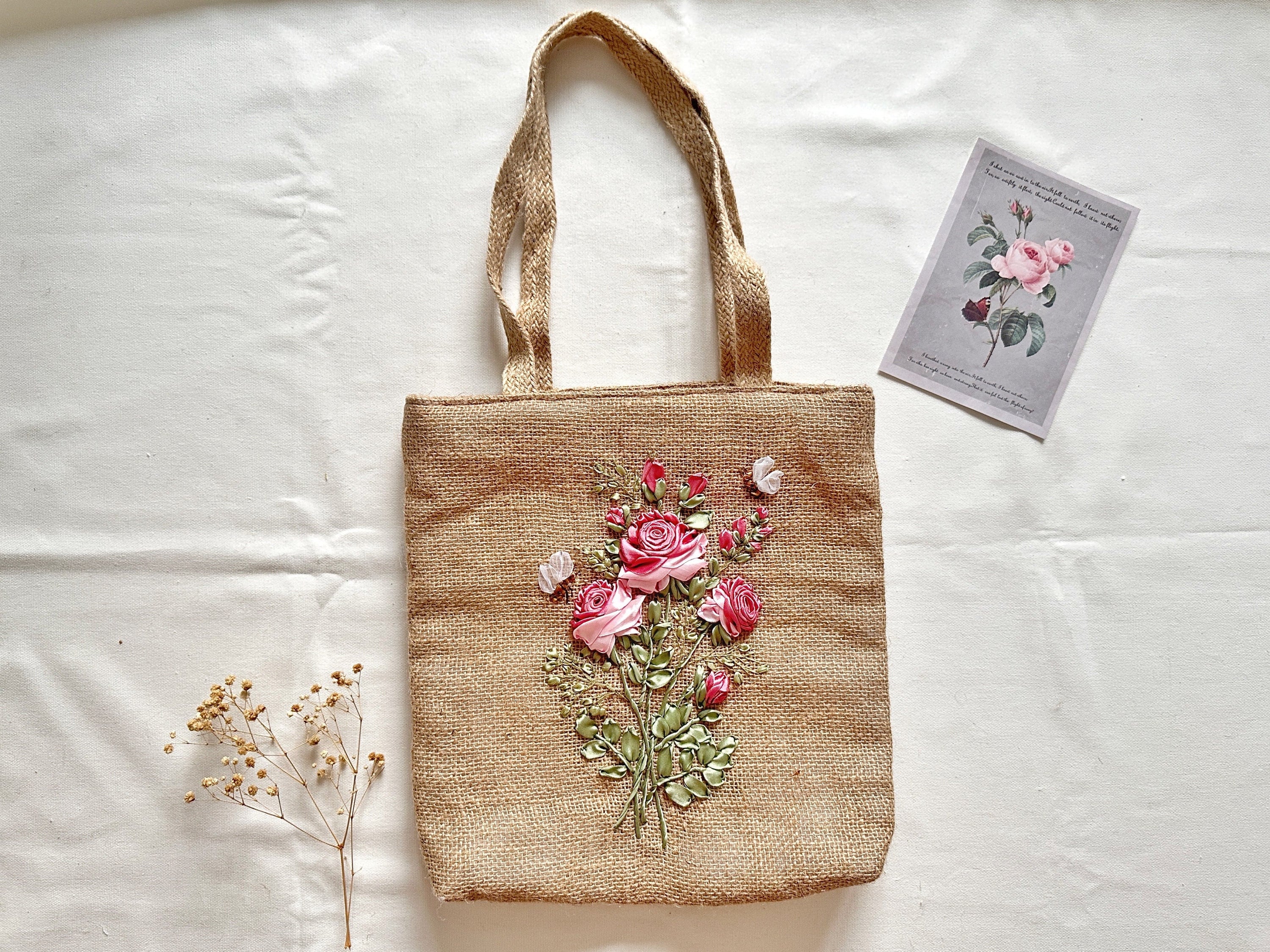 3D DIY Ribbon Embroidery Bag Set with Hoop Handmade Needlework Kits Cross  Stitch Chain Bag Swing Purse Wallet Creative Gift