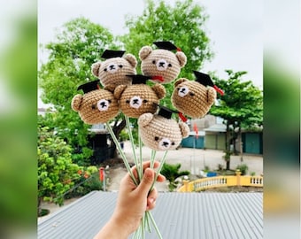 Crochet Graduation Bear Amigurumi, Crochet Flower Bouquet, Graduation Gift, Graduation Bouquet, Home Decor, Gift For Her