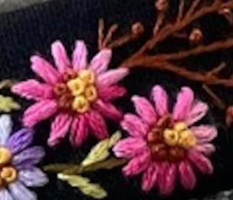 Floral Embroidered Headband, Linen Turban, Spring Summer Hair Accessories, Cute Embroidery Hairband, Ariella Collection 5.Pink flower(Black)