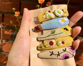 Flower Garden Embroidered Hair Barrettes Spring Summer Embroidered Hair Clip, Flower Snap Clips, Handmade Hairclip, Gift For Her