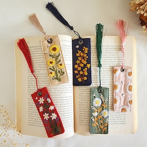 Floral Embroidered Bookmark, Cute Handmade Flower Bookmark, Linen Hand Embroidered Bookmark, Unique Gifts For Book Lovers image 1