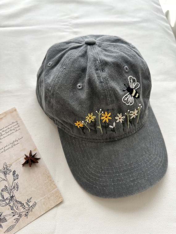 Butterfly Garden Embroidered Baseball Cap, Hand Embroidered  display picture 1