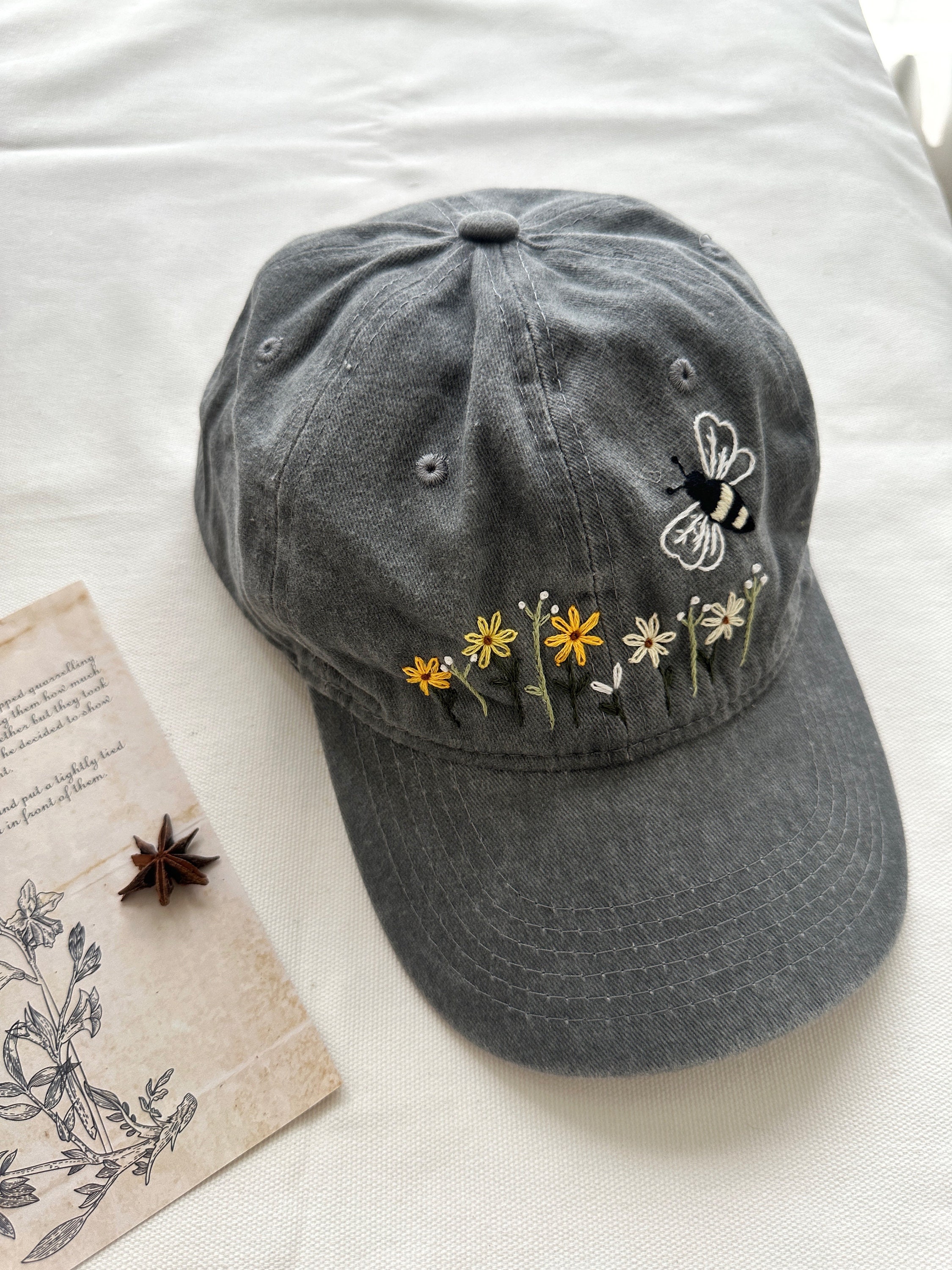 Butterfly Garden Embroidered Baseball Cap Hand Embroidered Flower Hat Custom Embroidered Hat Pink Summer Cap Gift for Her
