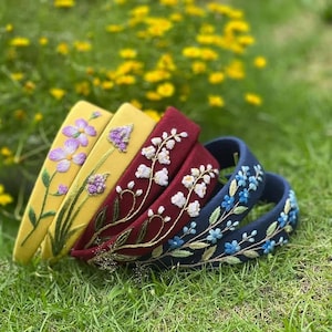 Besticktes Stirnband, Leinen Turban, süßes Stickerei Haarband, Frühling Vintage Boho Haarschmuck, Maiglöckchen Stirnband