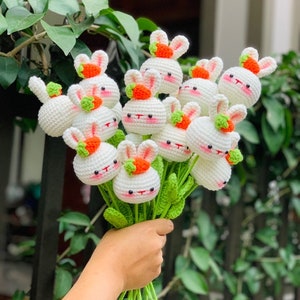 Crochet Bunny Amigurumi, Crochet Flower Bouquet, Home Decor, Gift for ...