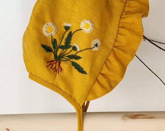 Hand Embroidered Baby Sun Bonnet, Vintage Baby Summer Sun Hat