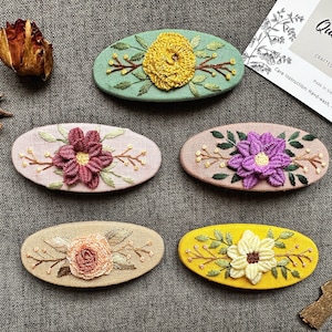3D Floral Embroidered Back Hair Barrettes For Women & Girl, Embroidered Hair Clip, Flower Snap Clips, Handmade Hairclip