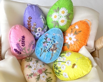 Huevos de fieltro de Pascua, adornos de fieltro bordados a mano, regalo de Pascua, decoración de Pascua, adornos de Pascua, decoraciones vintage