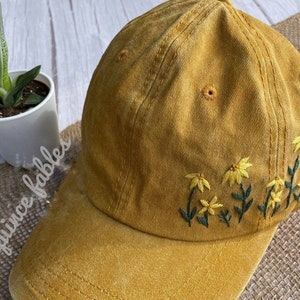 Daisy Garden Embroidered Baseball Cap, Hand Embroidered Flower Hat, Custom Embroidered Hat, Summer Cap, Gift For Her