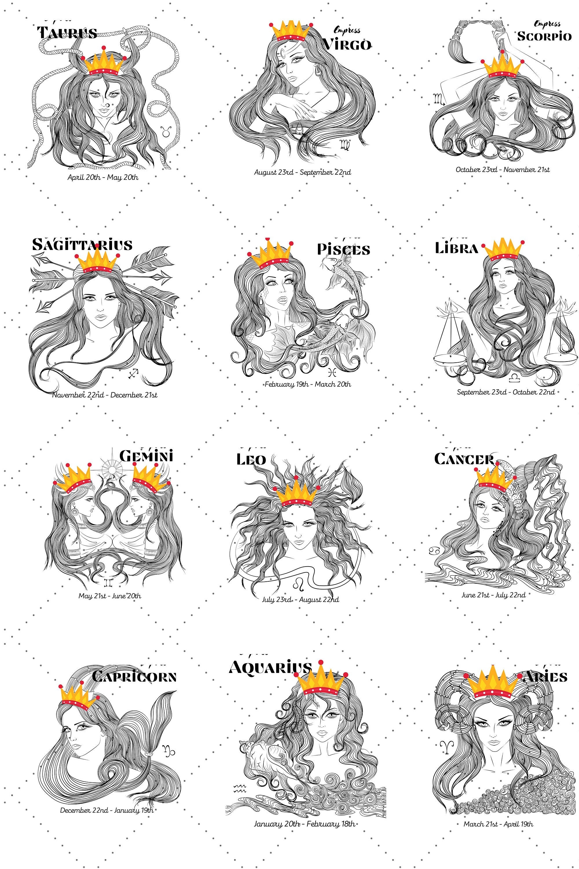 Bundle of 12 Empress Zodiac Sign SVG, Bundle, Horoscope SVG Png, Gift ...