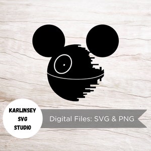 Death Star Mickey, SVG, PNG, Plotterdatei, Digitaler Download, Schloss, Magie, Minnie, Star Wars, Empire, Diy, Diy, Silhouette, cricut, vader