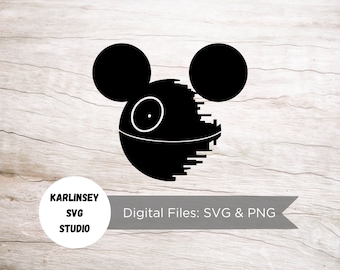 Death Star Mickey, SVG, PNG, cut file, digital download, castle, magic, minnie, star wars, empire, diy, craft, silhouette, cricut, vader
