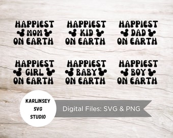 Happiest Family on Earth Bundle, mom, dad, baby, kid, boy, girl, svg, png, jpg, cut file, silhouette, cricut, digital download, mickey mouse